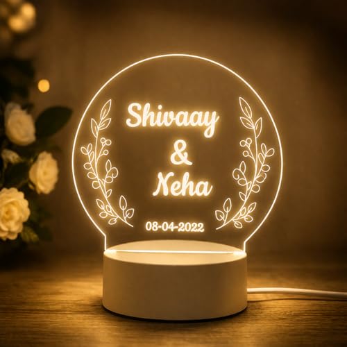 Image of Customized 3D Lamp for Couples - Personalized LED Night Light with Names, Unique Gift for Husband Wife, Custom Romantic Decor for Birthday, Wedding, or Valentine (Couple Name & Date Lamp)