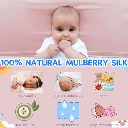 Image of PROMEED 2 Pack 100% Mulberry Silk Crib Sleeve for Baby Hair Loss Prevention, Premium 23 Momme Natural Silk Bassinet Slip for Bassinets /Cradles /Cots /Cribs (Pink)