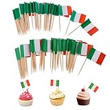 100 Stück Lebensmittel Flaggen Zahnstocher, Italien Flaggen Kuchen Toppers Mini Obst Cocktail Stick Flagge Zahnstocher Flaggen für Party Lebensmittel Käse Label Party Supplies Pub BBQ Dekor