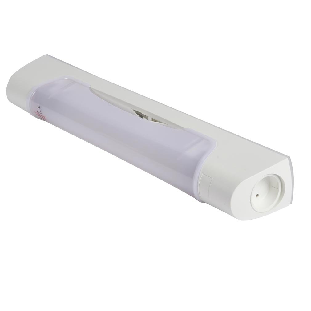Sarlam Applique standard 470mm IP21 IK04 Prismaline avec interrupteur et prise 2P+T tube S19