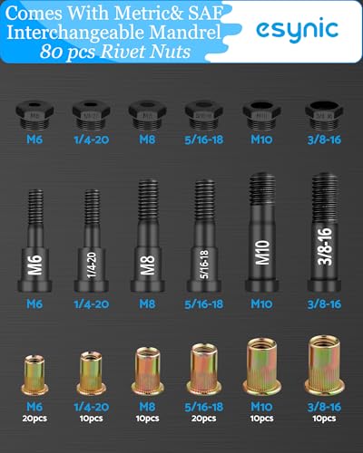 Pistolet à rivets eSynic robuste avec 80 écrous et mandrins double norme - 2