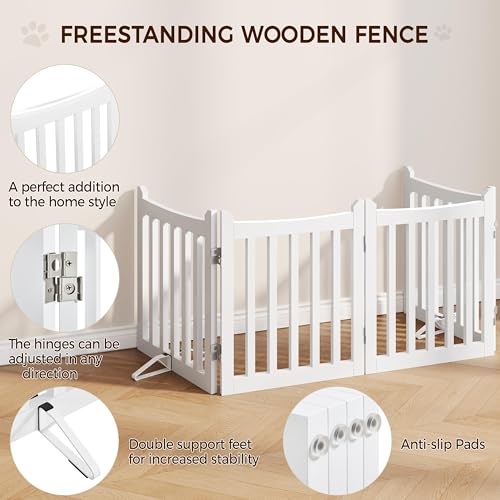 Image of Yaheetech 24in 4-Panel Wooden Freestanding Pet Gate for Indoor Stairs | Dog Fence with 2 Support Feet for Doorways /Halls /Kitchen, Foldable for Storage,Easy Assembly,Ideal for Puppy&Small Pets