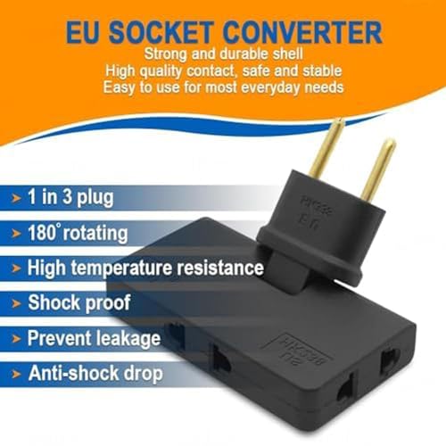 Image of 3-in-1 Rotatable EU to US Plug Adapter 180 Extension with Foldable Multi-Socket, Mini Slim Wireless Outlet Converter, 2-Pin Rotate Plug, Compact Travel-Friendly Design Multicolor (Standard Pack OF 6)