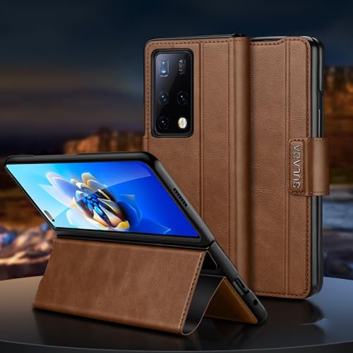 Étui Huawei Mate X2 coque intégrale antichoc en cuir avec béquille - Marron