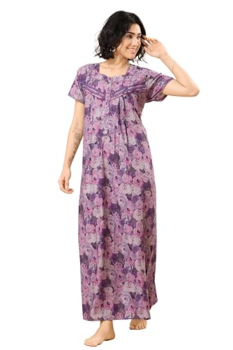Image of GLAMORAS Bizzy Lizzy Cotton Nighty Gown with Side Pocket for Women | Regular, Digital Printed & Full Length Maxi Night Gown | Night Wear Maxi Gown for Women | Size: M-2XL