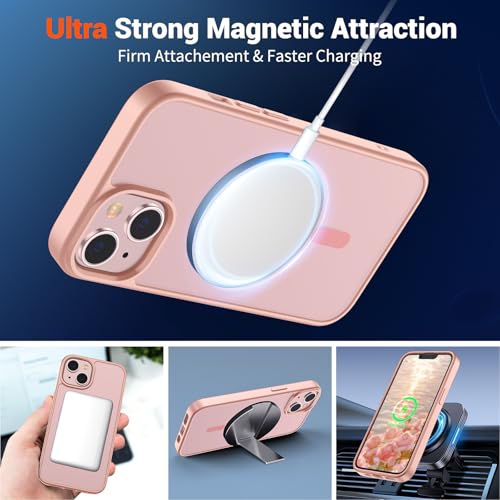 Image of SUPFINE Magnetic for iPhone 15 Plus Case & iPhone 14 Plus Case(Compatible with MagSafe)(Military Grade Drop Protection) Slim Translucent Shockproof Phone Case,Pink