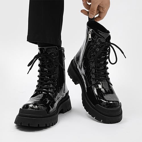 Ephirebra Men's Leather Platform Ankle Boots Lace Up Side Zipper Round Toe High Top Punk Boots Business Work Fashion Dress Shoes3