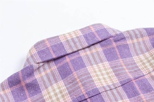 Image of SANGTREE Women and Girls Oversized Flannel Plaid Shirt Mid-Length Casual Button Down Shirt with Pockets