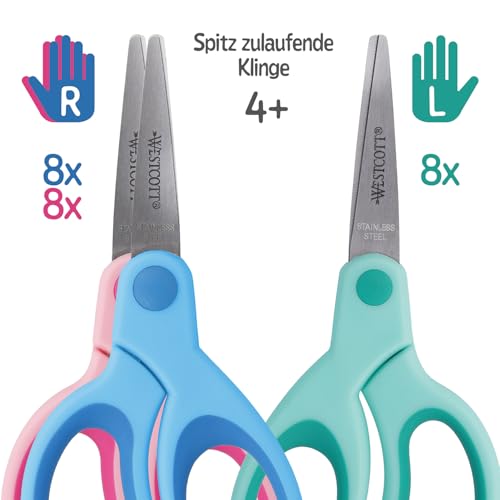 Westcott Softgrip Kinderschere 24 Stück Displaybox | Schere mit ergonomischem Griff für Schulkinder | Schulschere & Bastelschere 13 cm (5) ideal für Kinderhände | E-2054S 00