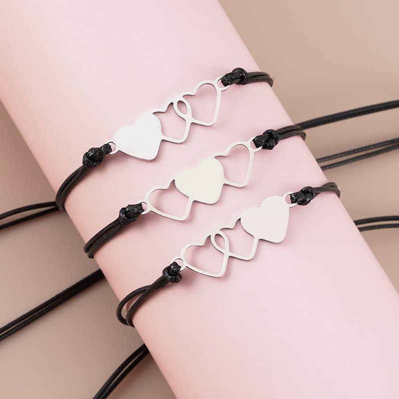 Image of YALLNASL Matching Bracelets for Mom and Daughter Set of 3, Mother Daughter Heart Bracelets for Mom Daughter Bracelet Set for Mama Mommy 2 Daughter Graduation Christmas Gifts