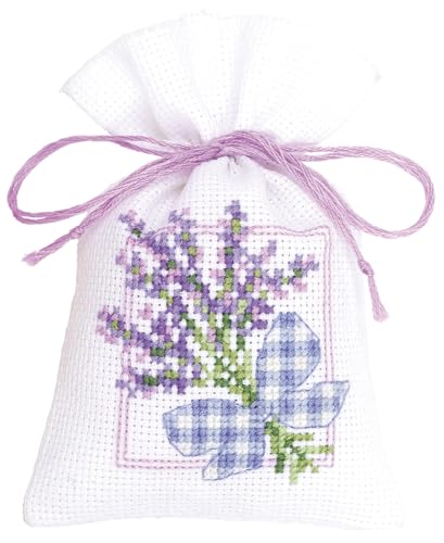 Vevaco Kits De Punto De Cruz Contado Bolsas Aromáticas DIY Creativo Set Ramas DE Lavanda con Lazo Manualidades Bordar Kit Principiantes Decoration Hogar Regalo ca. 8 x 12 cm Cross Stitch Embroidery