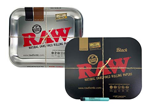 RAW Rolling Tray (Metallic), RAW Large Magnetic Tray Cover (Black), with Hippie Butler XL KewlTube - 3 Item Bundle