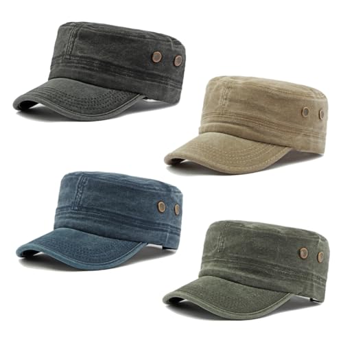 4 Gorras Cadetes Estilo Militar Ajustables Algodón Liso miniatura 1