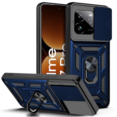 Image of AESTMO Tough Armor Realme GT 7 Pro 5G Bumper Back Case Cover | Ring Holder & Sliding Camera Shield Cover | 360 Degree Protection Back Case Cover for Realme GT 7 Pro 5G (Blue)