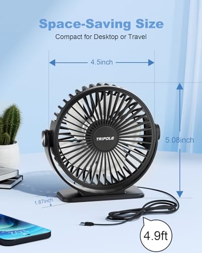 Tripole Desk Fan Usb Powered Small Portable Fan, 3 Speeds Adjustable Strong Breeze Mini Personal Fan thumb #2
