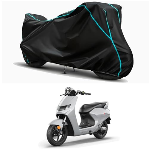 Image of Waterproof Bike Body Cover Compatible for | Bounce Infinity E1 BS6 | Taffeta Fabric, Sky Piping Design, Bottom Elastic Fit | Dustproof, Sun UV & Rain Protection for All Weather.