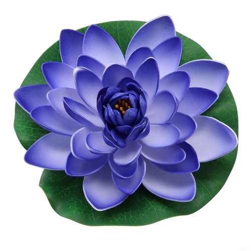 Nénuphar artificiel flottant 18 cm pour décoration de piscine en EVA, décoration d'étang, décoration de maison, jardin, aquarium (bleu-violet)