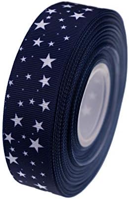 ATRibbons 25 Yards 1 Inch Wide Stars Printed Grosgrain Ribbons,Color Grosgrain Ribbons with White Stars for Hair Bows Gift Wrapping and Craft (Navy)