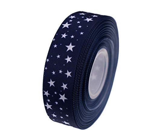 Atribbons 25 Yards 1 Inch Wide Stars Printed Grosgrain Ribbons,Color Grosgrain Ribbons With White Stars For Hair Bows Gift Wrapping And Craft (Navy) #TOP4
