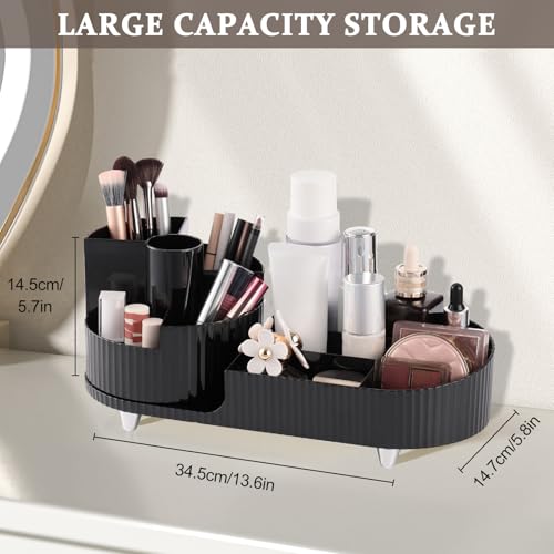 SOLVIEW Make Up Kosmetik Organizer, Skincare Organizer Schminktisch 360° Drehbar und Fach 2-in-1, Makeup Organizers Zur Aufbewahrung von Kosmetika, Hautpflegeprodukten, Pinsel, usw- Schwarz