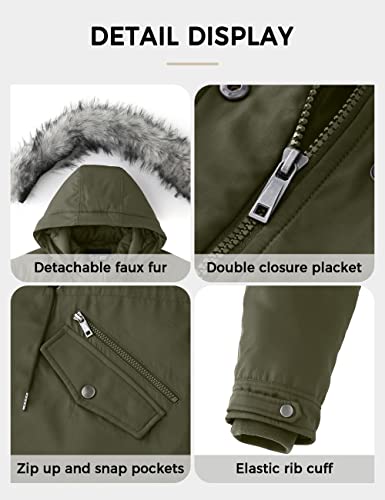 Soularge Women's Plus Size Winter Quilted Waterproof Coat with Detachable fur Hood (Army green, 1X) — view 5