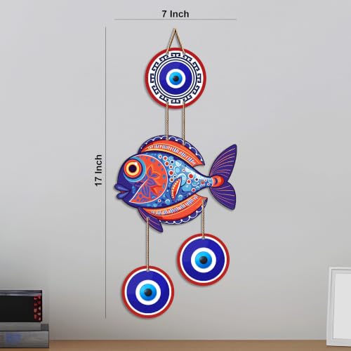 Image of Artvibes Fish Evil Eye Wall Hanging for Home Entrance | Lucky Fish Nazar Battu MDF Wall Decor | Vastu Decorative Art for Living Room | Bedroom | Office & Balcony (WH 8535N)