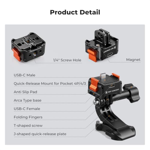 Image of K&F Concept Pocket 4 3 Charging Dock, Magnetic Quick-Release, Includes 1 T-Screw and 1 J-Shaped Quick-Release Plate.