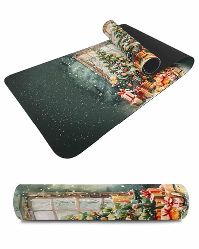 Debedcor Heat Proof Table Pads Waterproof Decorative, Christmas Trees Non-Slip Table Countertop Protector, Xmas Tree Present Snowflake Winter Insulation Mat for Dining Room, 48 x 12 Inches