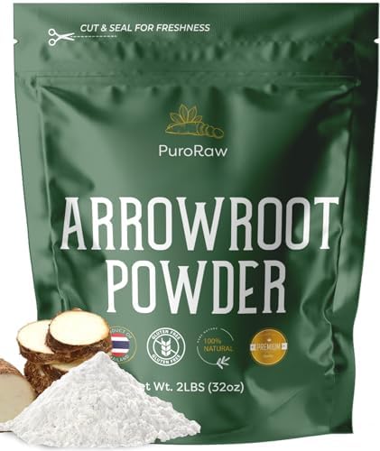 PuroRaw Arrowroot Starch Powder, 2lb Gluten Free, Pure Arrow Root, Paleo, Non-GMO, Batch Tested, Product of Thailand, 2 Pounds