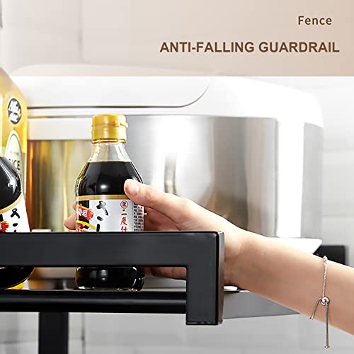 OURECO Microwave Oven Rack Kitchen Steel Microwave Oven Rack, Expandable Oven Shelf, 2-Tier Kitchen Counter Space Saver Shelf With 3 Hooks For Living Room Bathroom Bedroom 6 OURECO Microwave Oven Rack Kitchen Steel Microwave Oven Rack, Expandable Oven Shelf, 2-Tier Kitchen Counter Space Saver Shelf With 3 Hooks For Living Room Bathroom Bedroom