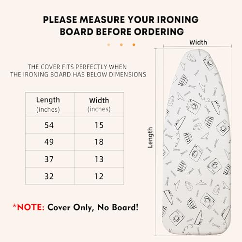 Image of Seiritex Wide Ironing Board Cover and Pad 18 x 49 inch Heat Reflective with Hook and Loop Fasteners, Thick Padding with Elasticized Edges, 3 Layers Iron Board Cover (White)