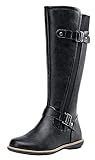 Jeossy Women's 9656W Knee-High Boots Black Fashion Wide Calf Riding Boots with Buckle Size 8 (DJY9656W black 08)