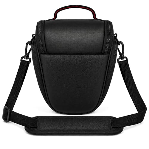 HIUOUIH Sac Appareil Photo Noir 21 x 18 x 11 cm, Sacoche Appareil Photo Compacte pour Hybride, Numérique et Petits Reflex DSLR/SLR, Bandoulière Amovible...