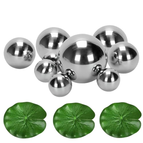 Super Idee Lot de 9 boules flottantes argentées avec 3 feuilles de lotus flottantes pour mini étang, terrasse, bassin, fontaine solaire, jardin, balcon,...