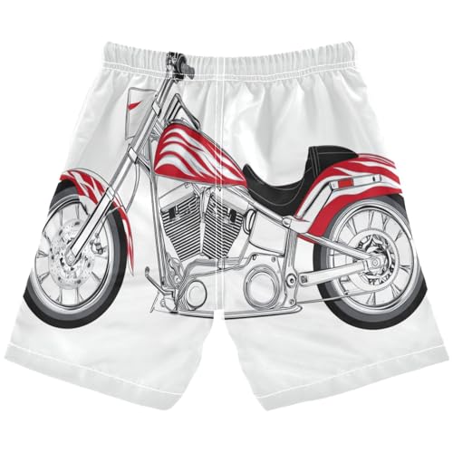 Boys Beach Board Shorts Motorcycle White Fire Swim Trunk Teen Swimwear 8-16Y2