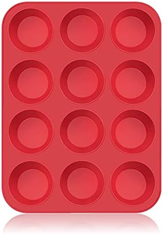 SUPER KITCHEN Muffinform Silikon 12 Muffins Backform Antihaft Muffinblech | Große Antihaftbeschichtet Backblech Backform für Cupcakes, Brownies, Kuchen, Pudding 33 x 25 x 3 cm (Rot