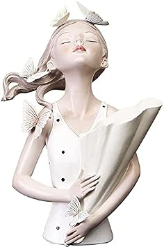 Bouquet Girl Statue Girl Figurines Resin Lady Sculpture Flower Vase Flower Holder Desktop Planter for Home Office Table Ornaments - Style C