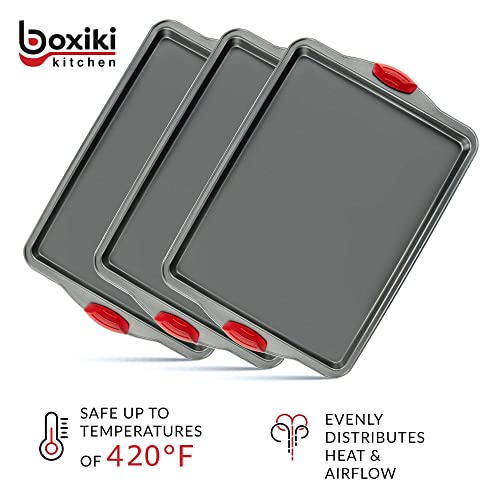 Boxiki-Kitchen-Nonstick-Baking-Sheet-Tray-Set-of-3-Non-Toxic-11x14-Inch-Carbon-Steel-Oven-Baking-Sheet-Warp-Rust-Resistant-Heavy-Gauge-with-Silicone-Handles