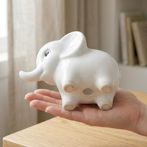 Image of Ceramic Elephant Succulent Planter Pots - Set of 2, White Decorative Flower Vases for Indoor Home Decor, Office Desk, Living Room & Gifting - Cute Animal Shape Pots for Small Plants