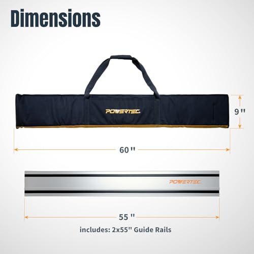 Image of POWERTEC 110 inch Track Saw Guide Rail Connector Set w /Protective Bag for Milwaukee Track Saw | Includes 2x55 inch Aluminum Extruded Guide Rails and (2) Guide Rail Connectors for Woodworking Projects