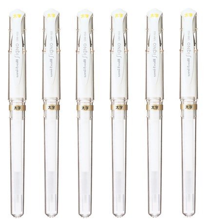 Uni-Ball Signo Broad Point Gel Impact Pen White Ink, 3 pens per Pack (japan import) [Komainu-Dou Original Package] (2, DESIGN 1)