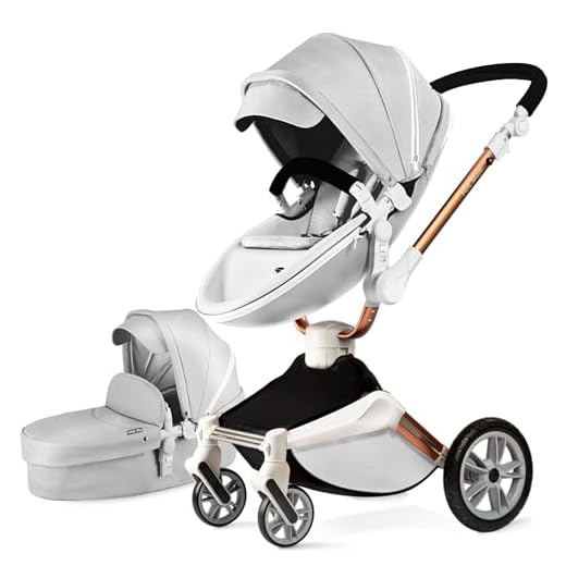 Hot Mom Baby Stroller 360 Rotation Function,Hot Mom Baby Carriage Pu Leather Pushchair Pram,F024 (Grey)