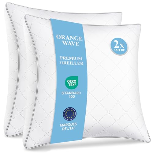 Orange Wave Oreillers 65x65 cm Lot de 2, Oreiller en Microfibre Hypoallergénique et Moelleux, Coussin Respirant et Doux, Oreillers Qualité Hotel Idéal pour Dormeurs...