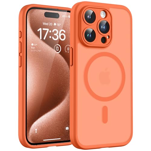 TOCOL für iPhone 15 Pro Hülle für MagSafe Vollständiger Kameraschutz Eingebauter Magnetring Stoßfest Kratzfest Transluzente Matt Handyhülle für iPhone 15 Pro Case 6 1 Zoll Orange