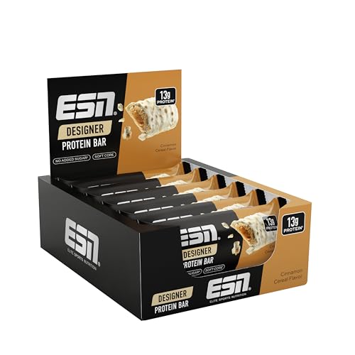 ESN Designer Bar Box Cinnamon Cereal 12 x 45 g der ideale Snack mit bis zu 14 g Protein pro Riegel - made in Germany