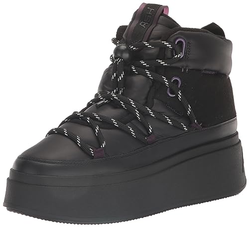 Ash Montana Puffy Nylon Winter Boot for Women - Durable, Cozy & Stylish Footwear for Cold Weather Adventures, Black/Plum - 7.5-8