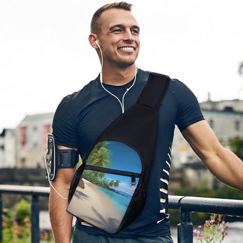 Mochila de Pecho Sling Bag con Estampado Playero Blanca miniatura 3