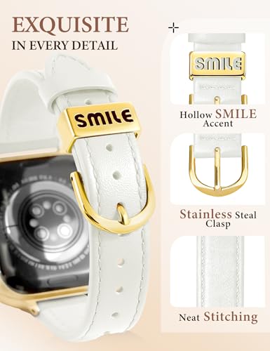 Image of JR.DM Slim Leather Bands Compatible with Apple Watch Band 38mm 40mm 41mm 42mm 44mm 45mm 46mm 49mm, Genuine Leather Band with Charms, Feminine Design for Iwatch Ultra SE Series 11 10 9 8 7 6 5 4 3 2 1