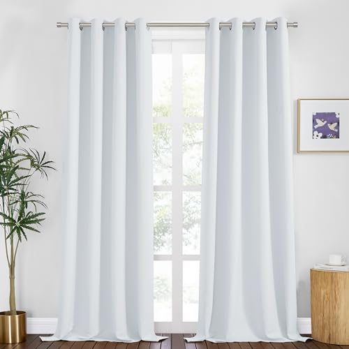 Image of PONY DANCE Greyish White Curtains 94 inches Long - Thermal Insulated Long Curtains& Drapes 2 Burg, Room Darkening Grommet Curtains for Living Room Bedroom Window, W55 x L94 Inch