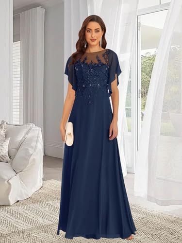 Lace Appliques Mother of The Bride Dresses for Women with Sleeves A-line Chiffon Formal Wedding Party Gowns3